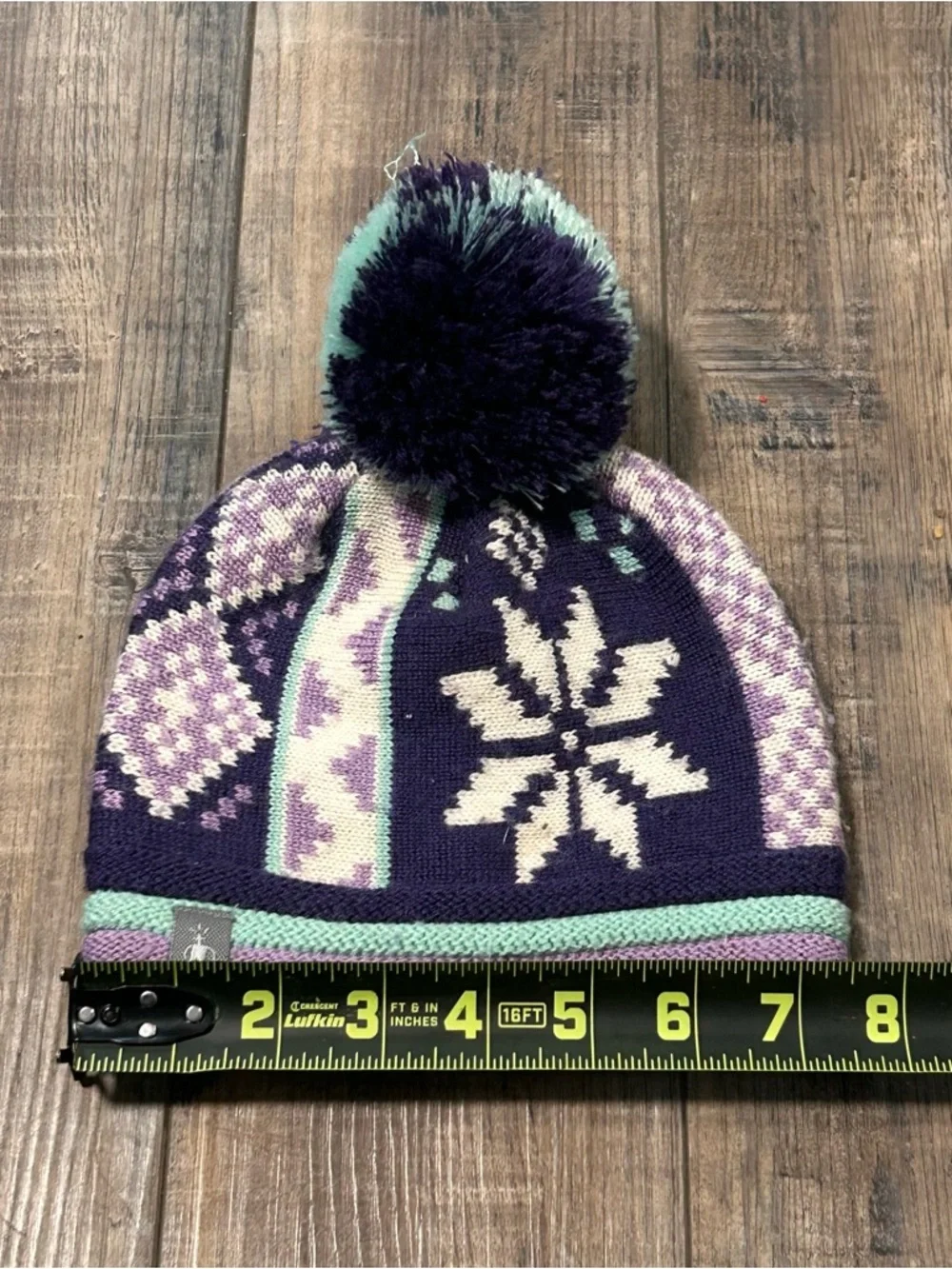 Smartwool Kids' Beanie Hat Purple Heather Snowflake Pom Pom Youth‎ Small